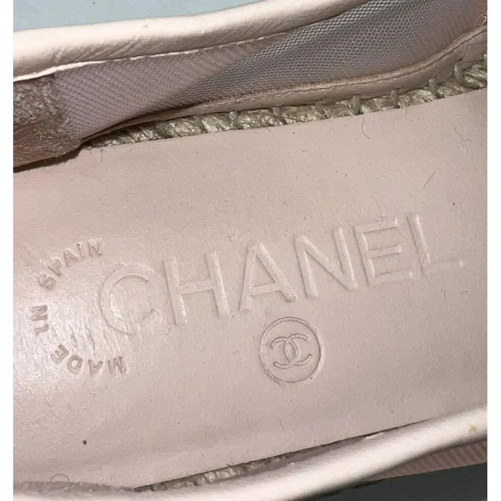 CHANEL Grosgrain Light Pink Mesh CC Logo Pink Cap Toe Flat Espadrilles Size EU37 - Picture 11 of 13
